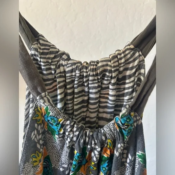 Anthropologie-Style Floral & Stripe Halter Neck Tank – Size S, Boho Festival Top - Picture 2 of 2